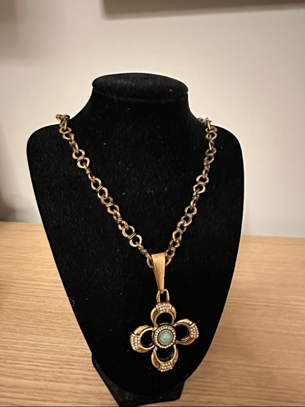 Reversible Gold-Tone Pendant Necklace with Lapis,Turquoise, Pearl Accents